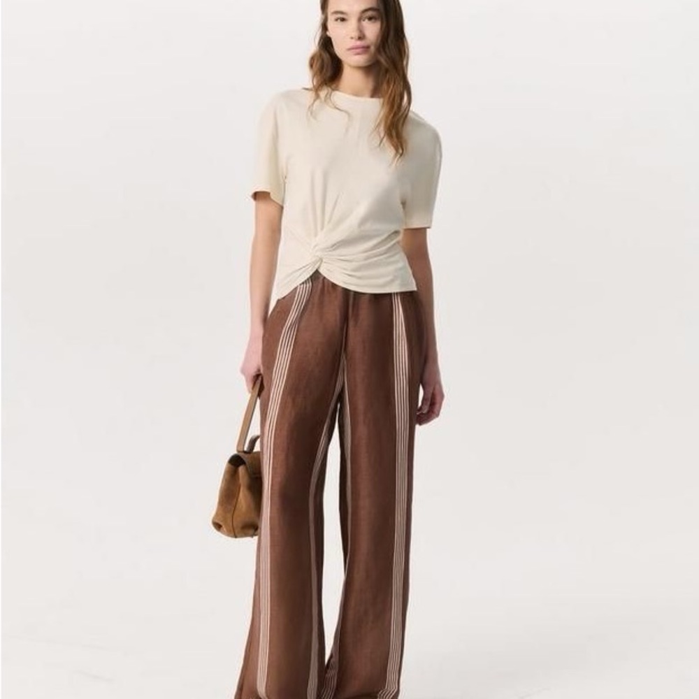 NWT rag & bone Mica Twist-Detail Draped Cotton T-Shirt | Ivory Twist Front Tee